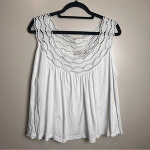 LOFT White Cotton Cutout Lace Tank Top Size XL, EUC